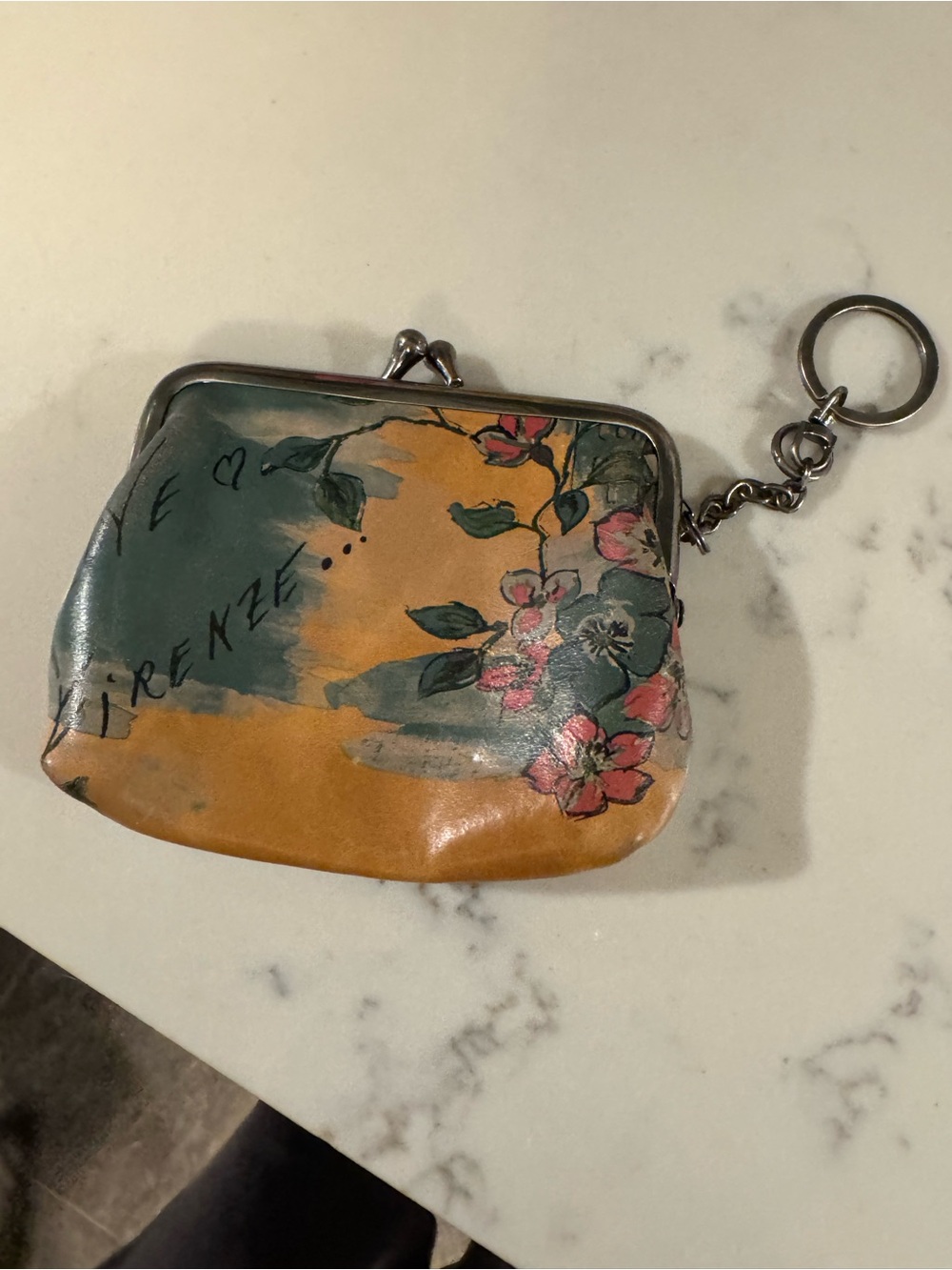 Patricia Nash Floral Leather Key/Card Holder - Mustard, Teal, Pink